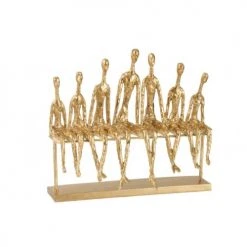 LANADECO Statuettes Et Figurines 7 Personnes Assises Banc Résine Or
