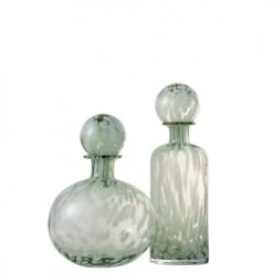 LANADECO Statuettes Et Figurines Bouteille Déco Verre Vert Et Blanc Avec Bouchon H33,5cm -Sablie Vases Soldes bouteille deco verre vert et blanc avec bouchon h33 5cm 3