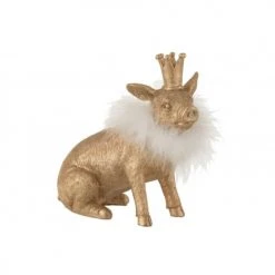 LANADECO Statuettes Et Figurines Cochon Couronne Résine Or