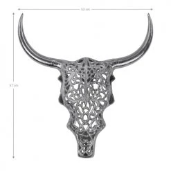 WOMO-DESIGN Statuettes Et Figurines Crâne Avec Cornes Sculpture Argent, 57x35 Cm, Aluminium -Sablie Vases Soldes crane avec cornes sculpture argent 57x35 cm aluminium 2