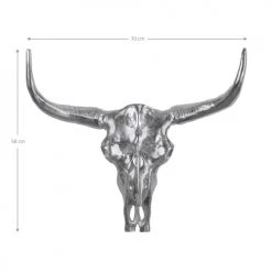 WOMO-DESIGN Statuettes Et Figurines Crâne Avec Cornes Sculpture Argent, 70x58 Cm, Aluminium -Sablie Vases Soldes crane avec cornes sculpture argent 70x58 cm aluminium 2