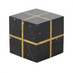 Maisons Du Monde Statuettes Et Figurines Cube Déco En Marbre Noir Avec Lignes Dorées 11x11