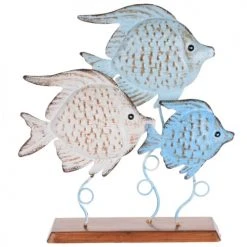 Wadiga Statuettes Et Figurines Décoration à Poser Métal Bord De Mer 3 Poissons - 22x8.5x31cm