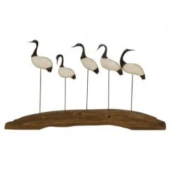 Wadiga Statuettes Et Figurines Décoration Bord De Mer En Bois Sculpté Et Métal 5 Oiseaux échassiers
