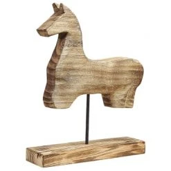 Beliani Statuettes Et Figurines Décoration Cheval En Bois 48 Cm
