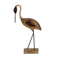 Wadiga Statuettes Et Figurines Oiseau échassier Décoratif En Bois Sculpté Et Métal H26,5cm