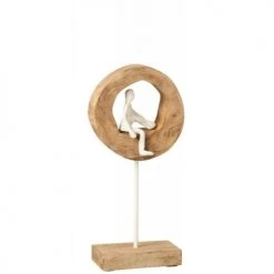 LANADECO Statuettes Et Figurines Personnage Penseur Cercle Manguier/aluminium/blanc H38cm