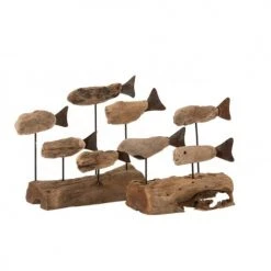 LANADECO Statuettes Et Figurines Poissons Sur Pied Bois Flotté/métal Naturel H22cm -Sablie Vases Soldes poissons sur pied bois flotte metal naturel h22cm 2