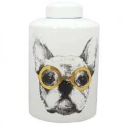 Now’s Home Vases Pot En Céramique Ave Couvercle Blanc Motif Chien
