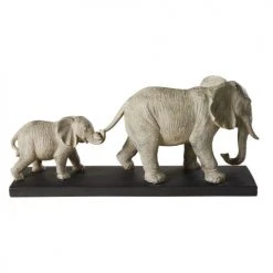 Maisons Du Monde Statuettes Et Figurines Statuette 2 éléphants Grise Et Socle En Métal Noir H21