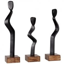 Maisons Du Monde Statuettes Et Figurines Statuettes En Bois De Manguier Et Métal Noir (x3) H19
