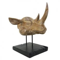 MOYCOR Statuettes Et Figurines Tête De Rhinocéros En Bois Blanchies