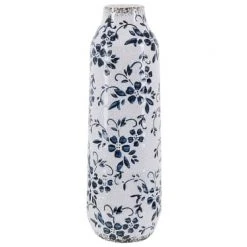 Beliani Vases Vase à Fleurs Blanc Et Bleu Marine 35 Cm