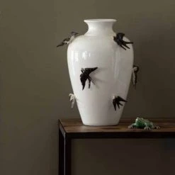 Sablie Vases Soldes -Sablie Vases Soldes vase decoratif ceramique blanche a motif oiseaux 1