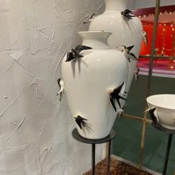 Mathi Design Vases Vase Décoratif Céramique Blanche à Motif Oiseaux -Sablie Vases Soldes vase decoratif ceramique blanche a motif oiseaux 2