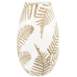 Maisons Du Monde Vases Vase En Grès Blanc Motifs Feuilles Dorées H24