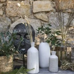 Maisons Du Monde Vases Vase En Grès Blanc Motifs Graphiques H18 -Sablie Vases Soldes vase en gres blanc motifs graphiques h18 1000 12 29 200068 7