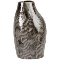 Maisons Du Monde Vases Vase En Grès Vert Motif Chevrons Marron H18