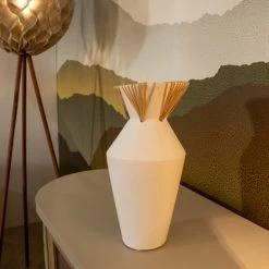 Now’s Home Vases Vase En Résine Et Rotin Blanc H37cm -Sablie Vases Soldes vase en resine et rotin blanc h37cm 4