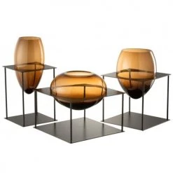 LANADECO Vases Vase En Verre Marron Et Métal Noir H22,5cm -Sablie Vases Soldes vase en verre marron et metal noir h22 5cm 1