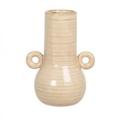 Maisons Du Monde Vases Vase Oreilles En Porcelaine Beige Brossé H14 - Lot De 2