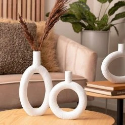 Present Time Vases Vase Oval High Résine Blanc -Sablie Vases Soldes vase oval high resine blanc 3