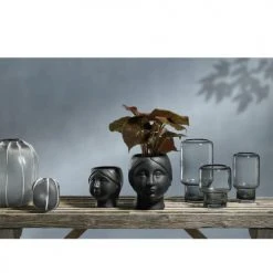 Villa Collection Vases Vase Ovale En Verre Gris Perle -Sablie Vases Soldes vase ovale en verre gris perle 4
