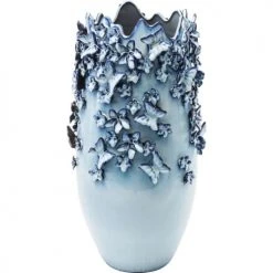 Kare Design Vases Vase Papillons Et Fleurs En Grès Bleu H50