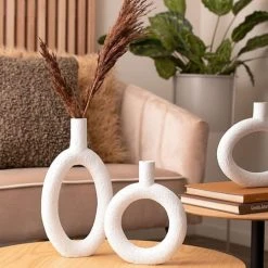 Present Time Vases Vase Ring Rond Résine Blanc -Sablie Vases Soldes vase ring rond resine blanc 7