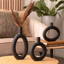 Present Time Vases Vase Ring Rond Résine Noir -Sablie Vases Soldes vase ring rond resine noir 4