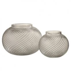 LANADECO Vases Vase Rond Rayures Relief Verre Transparent D20,5cm -Sablie Vases Soldes vase rond rayures relief verre transparent d20 5cm 1